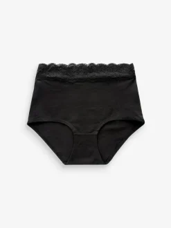Next Black/Pink Heart Print Full Brief Cotton Lace Knickers 4 Pack New