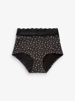 Next Black/Pink Heart Print Full Brief Cotton Lace Knickers 4 Pack New