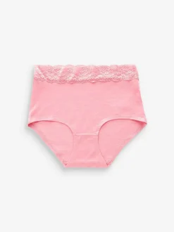 Next Black/Pink Heart Print Full Brief Cotton Lace Knickers 4 Pack New