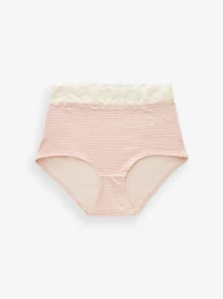 Next Black/Pink Heart Print Full Brief Cotton Lace Knickers 4 Pack New