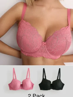 Next Pad Balcony DD+ Lace Bras 2 Pack Black/Pink Online