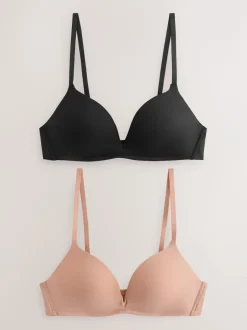 Next A-E Push Up Padded Non Wired Smoothing Bras 2 Pack Black/Praline Nude Outlet