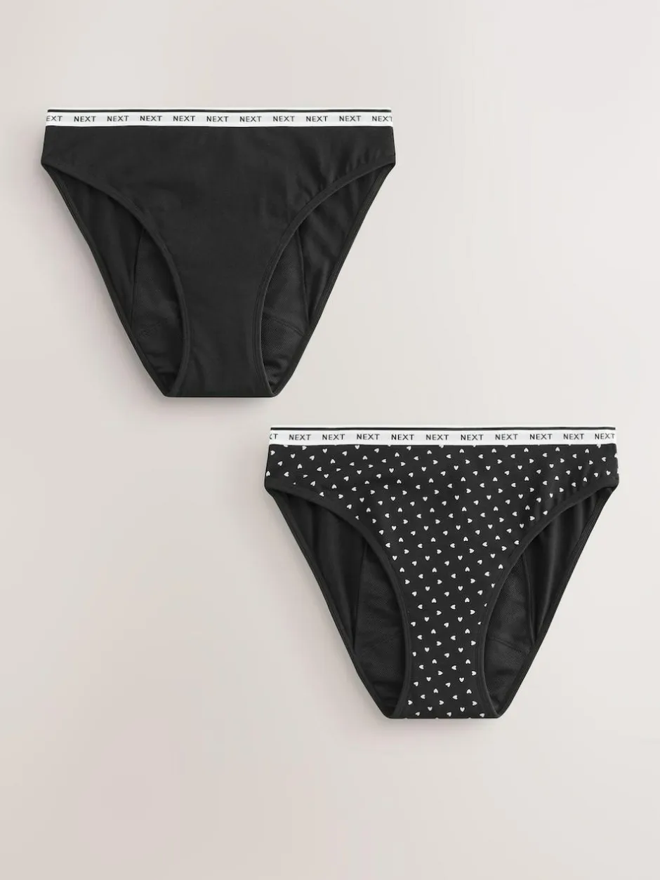 Next High Leg Heavy Flow Period Knickers 2 Pack Black/Red Heart Hot