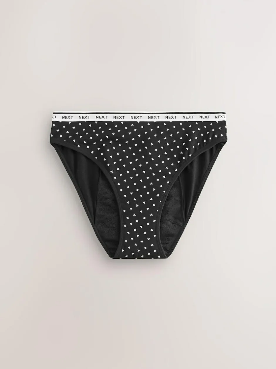 Next High Leg Heavy Flow Period Knickers 2 Pack Black/Red Heart Hot