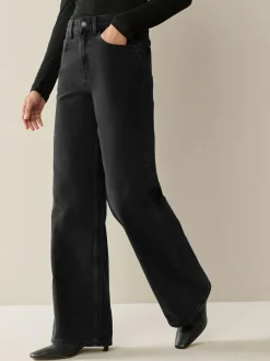 Next Wide Leg Jeans 2 Pack Black/Rinse Blue Hot