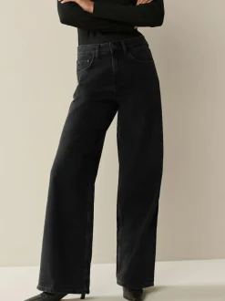 Next Wide Leg Jeans 2 Pack Black/Rinse Blue Hot