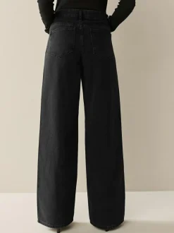 Next Wide Leg Jeans 2 Pack Black/Rinse Blue Hot