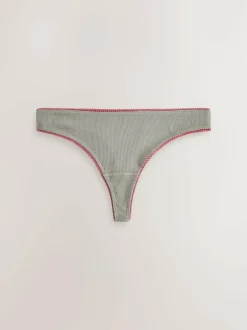 Next Thong Cotton Rib Knickers 3 Pack Black/Rose/Olive Outlet
