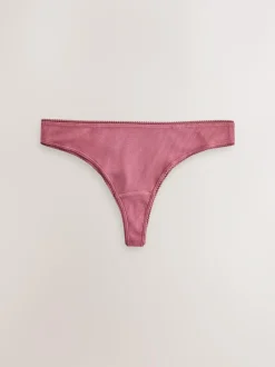 Next Thong Cotton Rib Knickers 3 Pack Black/Rose/Olive Outlet