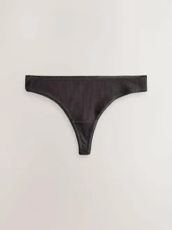 Next Thong Cotton Rib Knickers 3 Pack Black/Rose/Olive Outlet