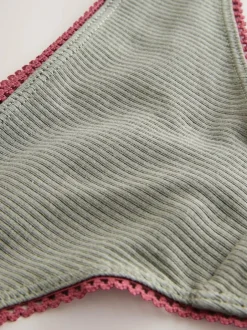 Next Thong Cotton Rib Knickers 3 Pack Black/Rose/Olive Outlet