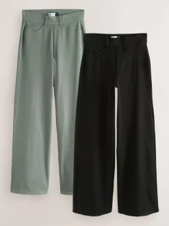 Next Jersey Denim Wide Leg Trousers 2 Pack Black/Sage Green Sale