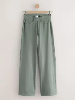Next Jersey Denim Wide Leg Trousers 2 Pack Black/Sage Green Sale