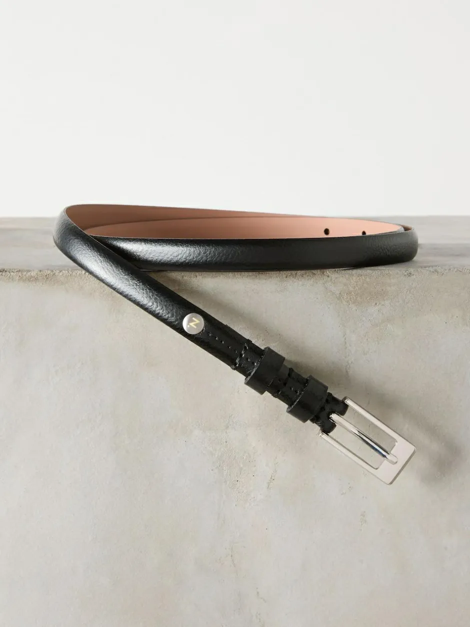 Next N. Premium Skinny Made In Italy Leather Belt Black/Silver Online