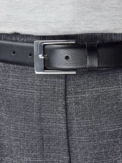 Next N. Premium Made In Italy Leather Belt Black/Silver Tone New