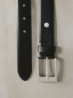 Next N. Premium Made In Italy Leather Belt Black/Silver Tone New