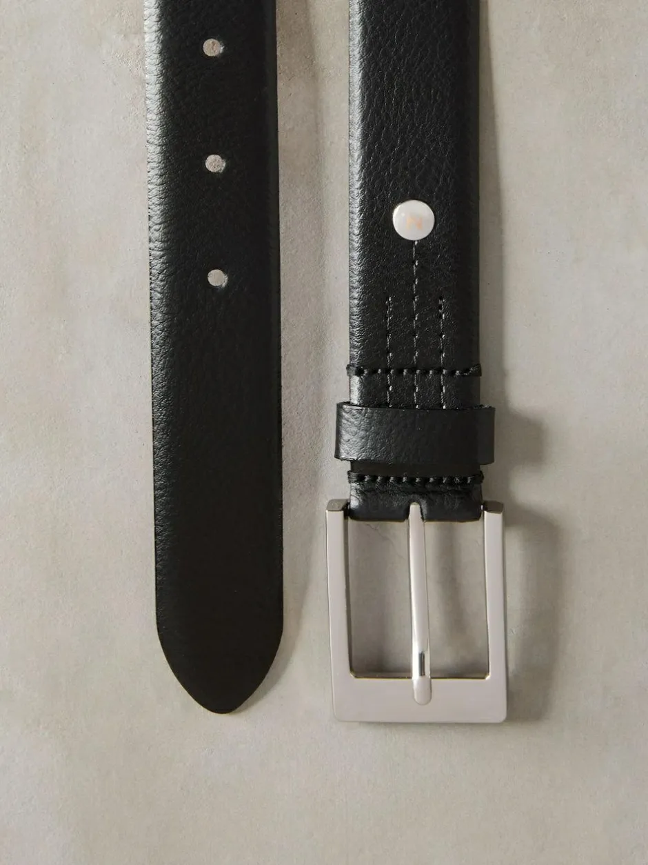 Next N. Premium Made In Italy Leather Belt Black/Silver Tone New