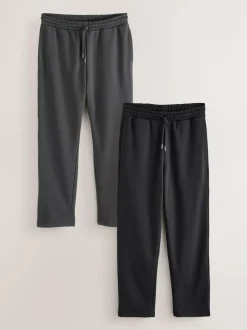 Next Straight Fit Brushback Heavyweight 2 Pack Joggers Black/Slate Grey Best
