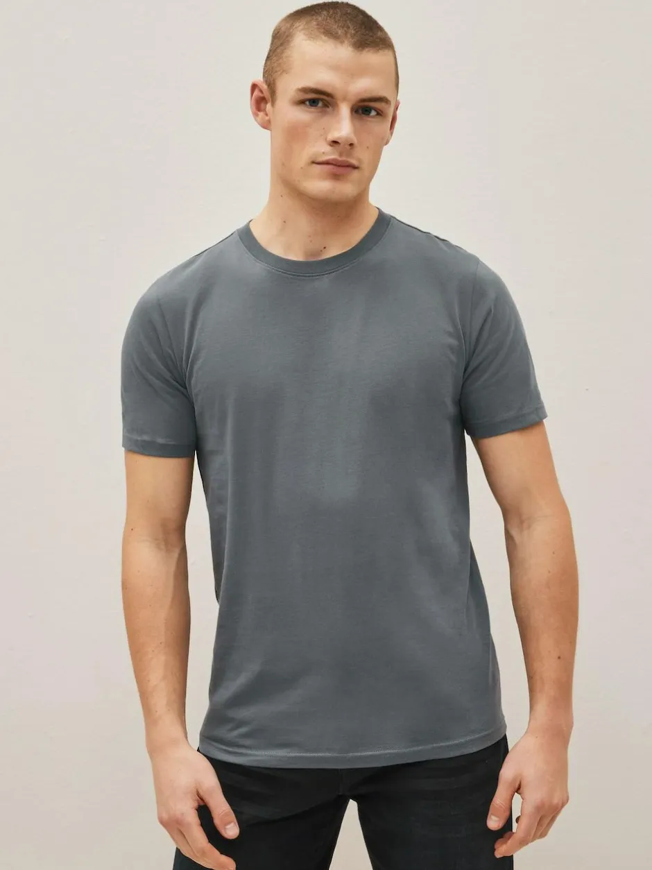 Next Black/Slate/Grey Marl/White/Navy/Blue Slim Fit Essential Cotton T-Shirts 6 Pack Sale