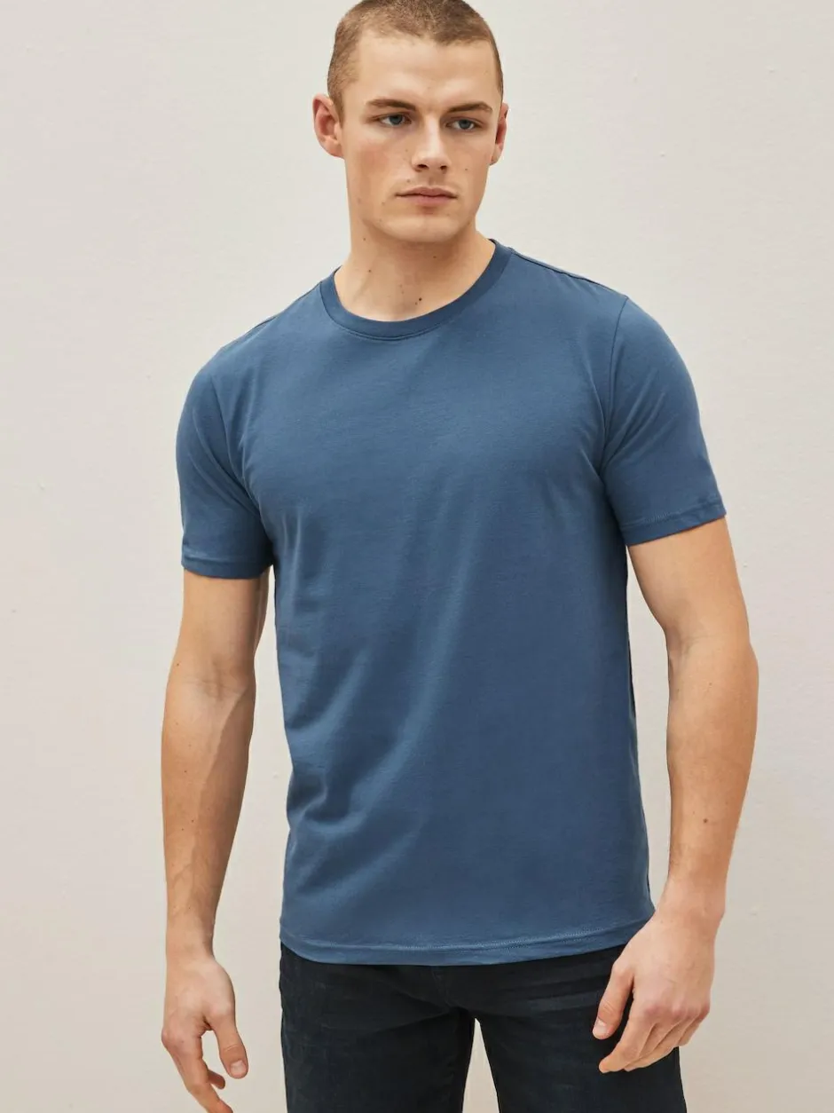 Next Black/Slate/Grey Marl/White/Navy/Blue Slim Fit Essential Cotton T-Shirts 6 Pack Sale