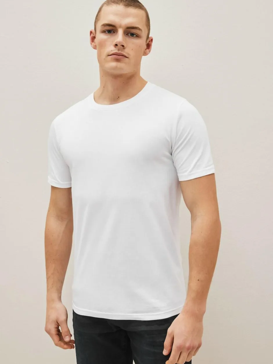 Next Black/Slate/Grey Marl/White/Navy/Blue Slim Fit Essential Cotton T-Shirts 6 Pack Sale