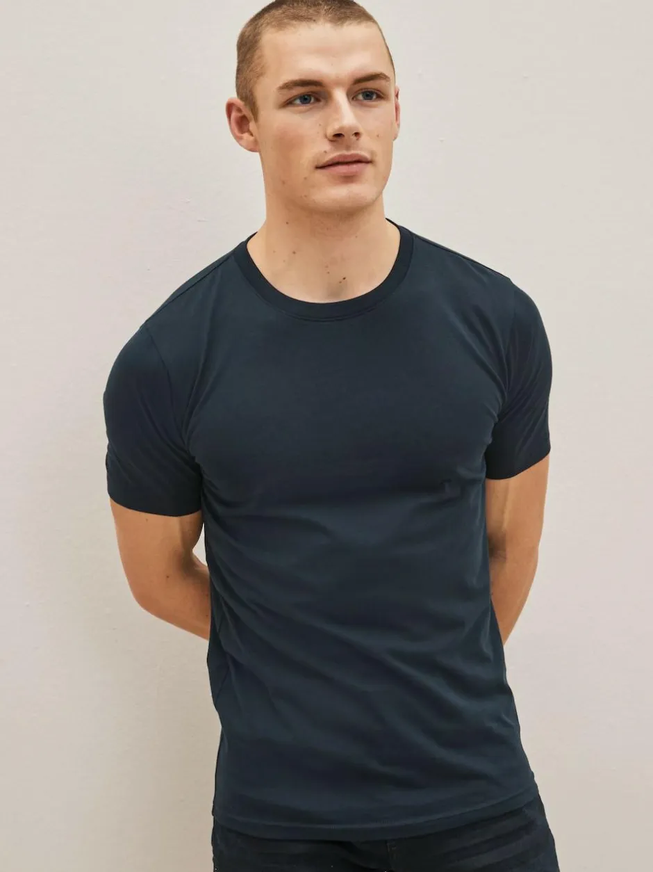 Next Black/Slate/Grey Marl/White/Navy/Blue Slim Fit Essential Cotton T-Shirts 6 Pack Sale