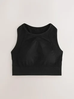 Next Black/Stone Seamless High Neck Medium Impact Sports Bras 2 Pack New