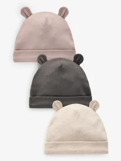 Next Black/White Bear Ear Beanie Baby Hats 3 Pack (0-18mths) Online