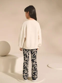 Next Black/White Bow 1 Pack Rib Flare Leggings (3-16yrs) Clearance