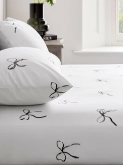 Next Black/White Bow Fitted Sheet and Pillowcase Set