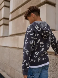 Next Knitted Hoodie (3-16yrs) Black/White Character Online