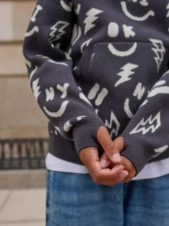Next Knitted Hoodie (3-16yrs) Black/White Character Online