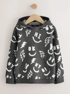 Next Knitted Hoodie (3-16yrs) Black/White Character Online