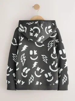 Next Knitted Hoodie (3-16yrs) Black/White Character Online