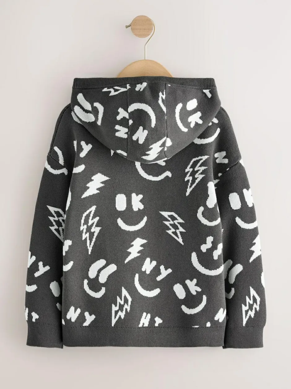 Next Knitted Hoodie (3-16yrs) Black/White Character Online