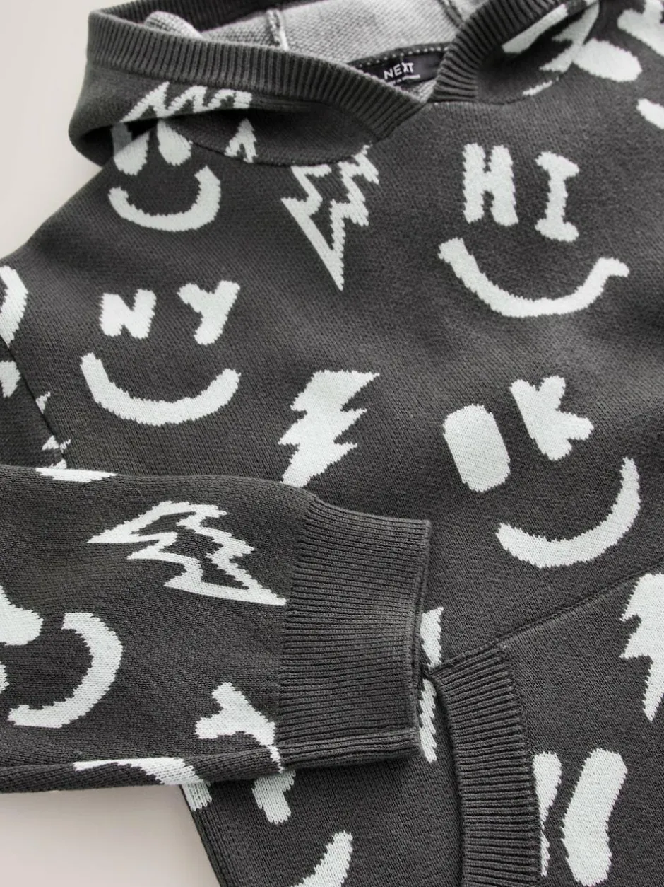 Next Knitted Hoodie (3-16yrs) Black/White Character Online