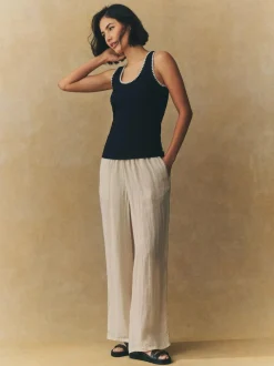 Next Contrast Knit Trim Scoop Neck Sleeveless Tank Vest Top Black/White Best