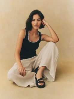 Next Contrast Knit Trim Scoop Neck Sleeveless Tank Vest Top Black/White Best