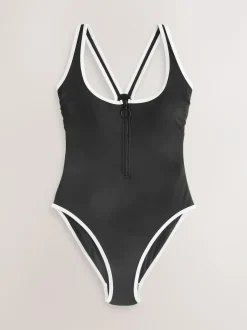 Next Zipped Shaping Tummy Control Swimsuit Black/White Contrast Discount