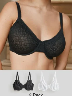 Next DD+ Lace Non Pad Full Cup Minimiser Bras 2 Pack Black/White Clearance