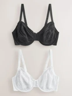 Next DD+ Lace Non Pad Full Cup Minimiser Bras 2 Pack Black/White Clearance