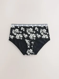 Next Black/White Floral Print Midi Cotton Logo Knickers 4 Pack Best