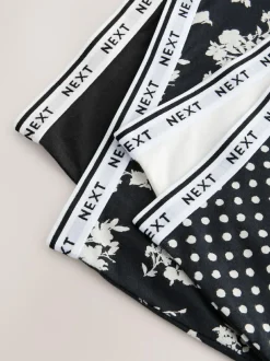 Next Black/White Floral Print Midi Cotton Logo Knickers 4 Pack Best