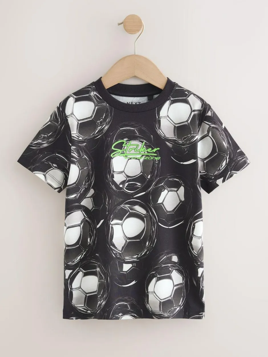 Next Black/White Football Regular Fit Short Sleeve All-Over Print T-Shirt (3-16yrs) Outlet