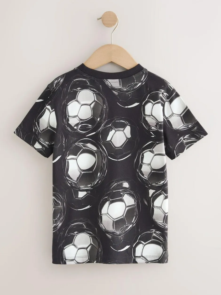 Next Black/White Football Regular Fit Short Sleeve All-Over Print T-Shirt (3-16yrs) Outlet