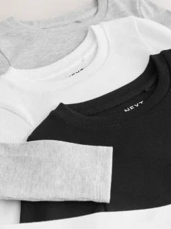 Next Black/White Long Sleeve Ribbed Tops 3 Pack (3-16yrs) Discount