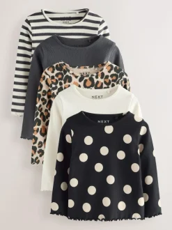 Next Black/White Long Sleeve Rib Tops 5 Pack (3mths-7yrs) Discount