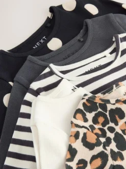 Next Black/White Long Sleeve Rib Tops 5 Pack (3mths-7yrs) Discount