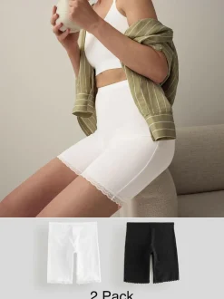 Next Black/White Menopause Friendly Cooling Thigh Smoothing Shorts 2 Pack Clearance