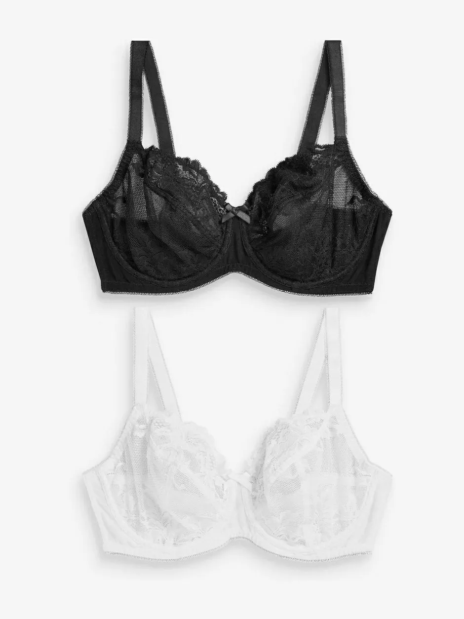 Next Non Pad Balcony DD+ Lace Bras 2 Pack Black/White Hot